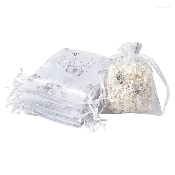 Pochettes à bijoux en Organza imprimé papillon blanc, 20 pièces, sacs cadeaux pour noël, emballage de bonbons, 12x10cm, vente en gros