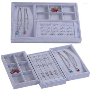 Pochettes à bijoux 22.5 11 2.5cm, plateaux en velours gris, bricolage, Bracelets, bagues, boucles d'oreilles, boîte de rangement, organisateur, porte-cadeau