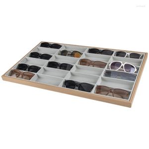 Sieradenzakjes 24 raster Glazen opbergrek Zonnebril Dispaly Dienblad Fluwelen vitrine Brillen Organizer Box Etalage