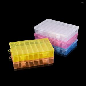 Bijoux Pochettes 24 Fentes Réglable En Plastique Boîte De Rangement Cas Transparent Rectangle Organisateur Perles Boucle D'oreille Affichage Fournitures En Gros