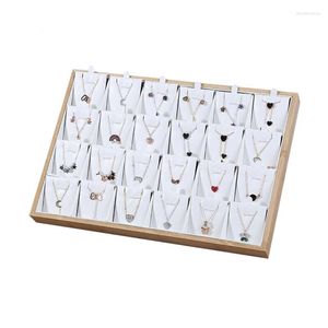 Pochettes à bijoux 24 grilles, plateau à pendentif en bambou, support organisateur de rangement de colliers, vitrine pour tiroir