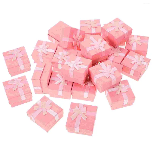 Bolsas de joyería 24 unids Cajas de anillo de cartón de papel kraft con embalaje de bowknot para aniversarios Regalo de fiesta de bodas