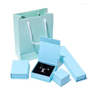 Pochettes à bijoux 24 pièces conteneur en papier bleu clair support d'emballage de mode affichage bague de noël broche collier paquet pour boîtes cadeaux