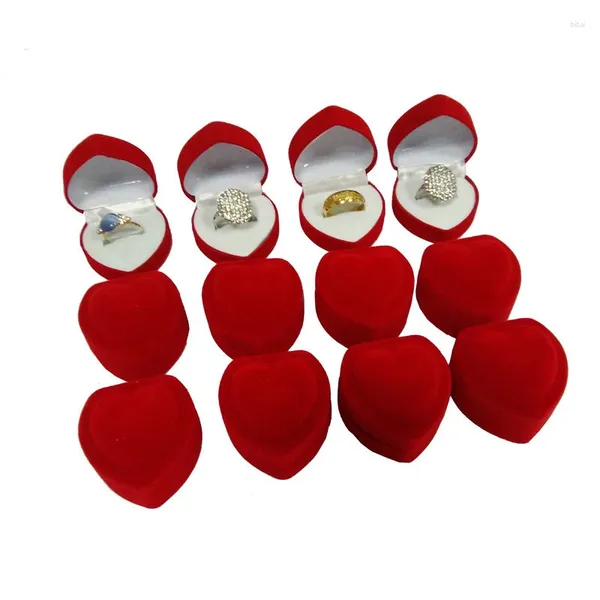 Pochettes à bijoux 24 pcs/lot coeur rouge velours en forme romantique anniversaire bague de fiançailles cas saint valentin boîte-cadeau affichage stockage