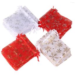 Pochettes à bijoux en Organza imprimé, 25 pièces, sac cadeau pour flocon de neige, cordon de serrage, emballage de bonbons pour fête de mariage et de noël