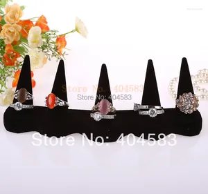 Pochettes à bijoux 2 pièces/lot en forme de doigt en velours noir, présentoir de bagues, support de table