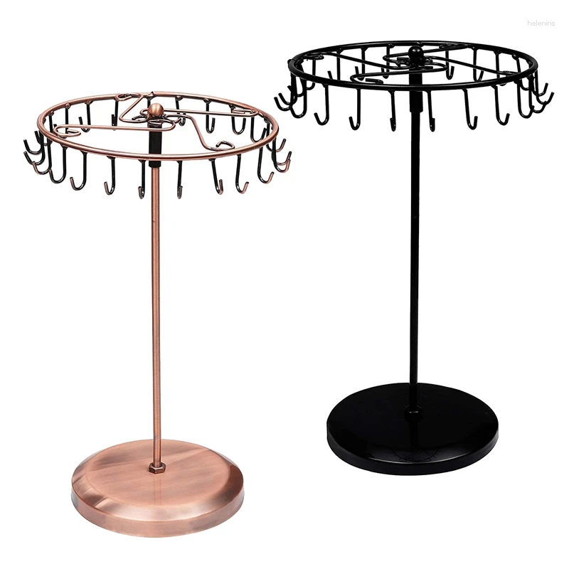 Jewelry Pouches 2Pcs Metal Rotating Display Rack For Pendant Bracelet Earring Ring Storage Black And Copper