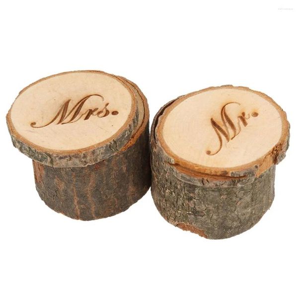 Sachets de bijoux 2pcs Mr Mme Shabby Chic Rustique Rustique Banneau d'oreiller en bois en bois