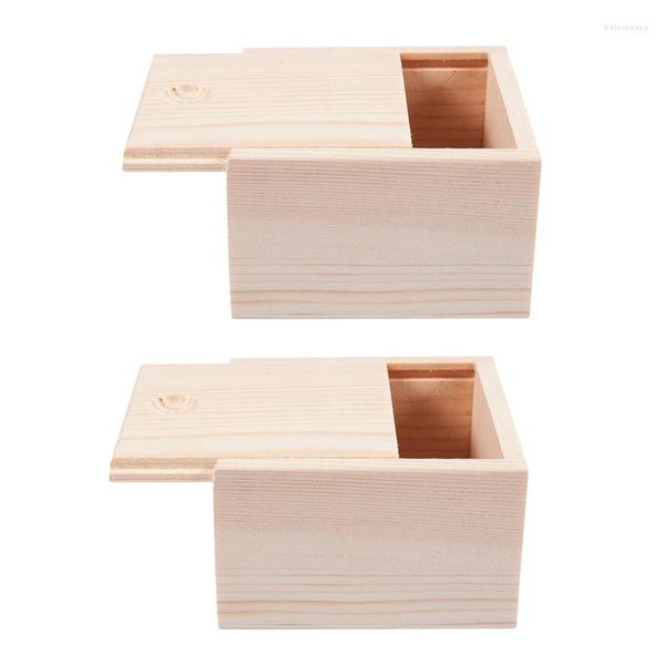 Bolsas de joyería 2x pequeña caja de almacenamiento de madera lisa para gadgets de joyería regalo color madera