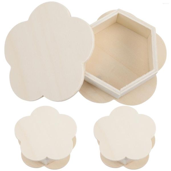 Pochettes à Bijoux 3 Pcs DIY Boîte De Rangement Caisses En Bois Inachevé Petit Organisateur Trésor En Bois