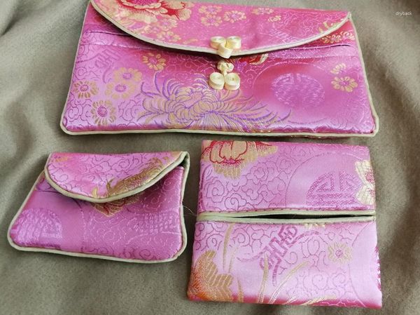 Bolsas de joyería 3 piezas Bolsas de diferentes tamaños Botón hecho a mano chino Bolsa de seda Monedero Monedero Collar Color aleatorio 8 ''