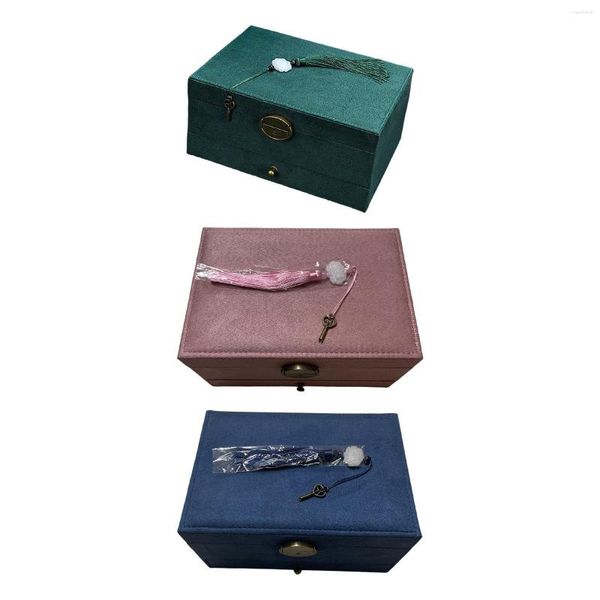 Bolsas para joyas, caja de 3 niveles, regalo de gamuza, soporte para pendientes delicados, organizador portátil con cerradura para gemelos, anillos para comer, reloj