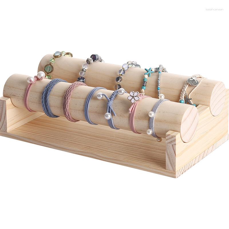 Jewelry Pouches 3 Tier Removable Round Stand Bracelet Necklace And Watch Holder Display Rack-Wood/Acrylic