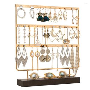 Bolsas de joyería Soporte organizador de aretes de 3 niveles Base de madera de 72 agujeros para aretes colgantes