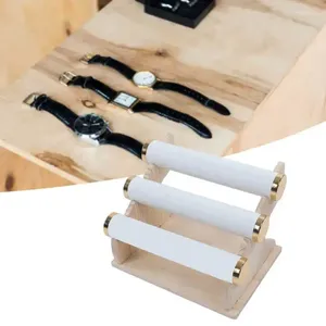 Pochettes à bijoux, support de montre à 3 niveaux, support de bracelet, présentoir de rangement détachable en Faux cuir et bois pour montres