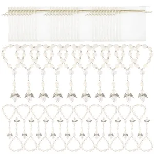 Sachets de bijoux 30 pcs baptême en rosaire acrylique perles mini chapelettes ange avec des sacs d'organza pour la première fête de communion Favors