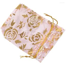 Sachets de bijoux 300pc 7x9cm Rose Organza DrawString Sacs Mariage de Noël Cadeaux Pink