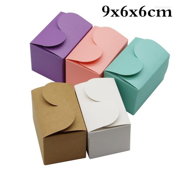 Pochettes à bijoux 30pcs / lot 9x6x6cm Rectangle coloré Petite boîte à bonbons en papier Emballage cadeau Party Favor Brown Kraft Carton Carton