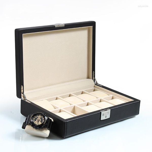 Pochettes à bijoux 31.5 22 8cm, boîte d'organisation noire de haute qualité ou montre, emballage d'affichage de vente de Transport de valeur