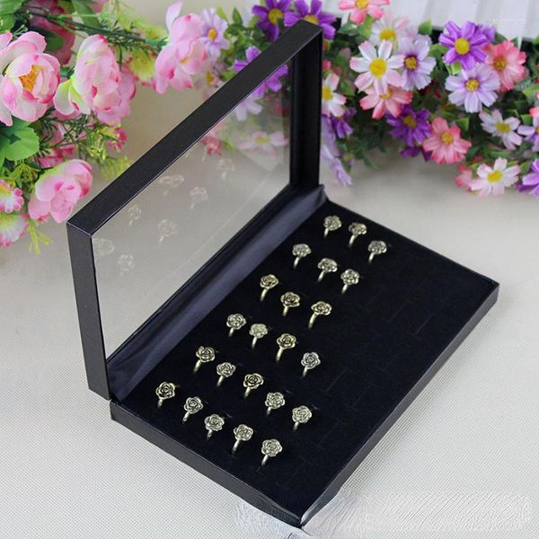 Pochettes à bijoux boîte de rangement à 36 chiffres anneau noir présentoir de détail fournitures de magasin de lucarne transparente