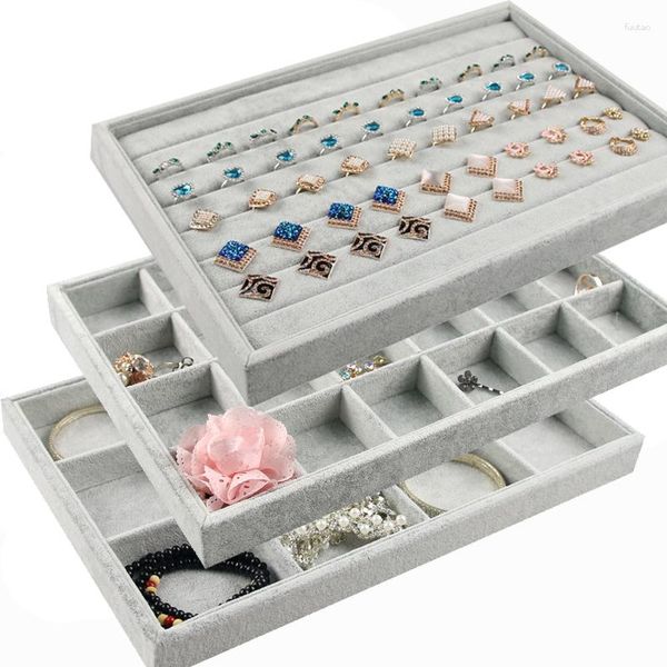 Pochettes à bijoux 3 pièces, plateaux en velours, organisateur, présentoir de rangement pour tiroir, boucles d'oreilles, colliers, bracelets, bagues