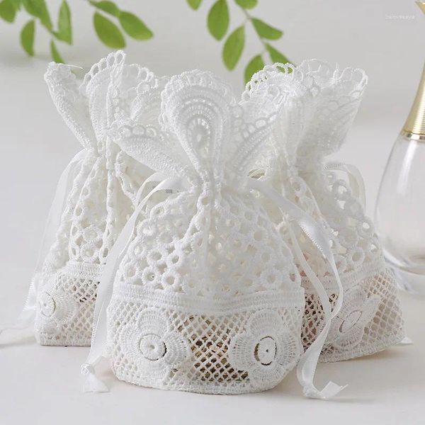 Pochettes à bijoux en dentelle blanche, 3 pièces, 10 14cm, petits sacs à cordon creux Vintage, accessoires, bonbons, souvenirs, emballage cadeau, rangement