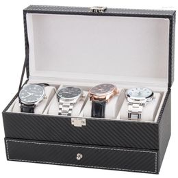 Sieraden Pouches 4 Grids Double Layer Watch Box PU Leather Case Boxes Organizer Met Word Lock Voor Vrouwen Mannen Gift