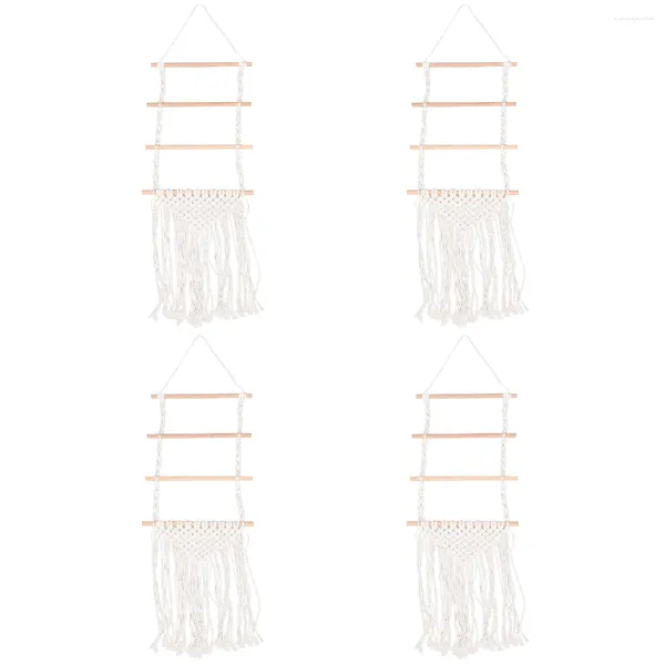 Bijoux Pochettes 4 PCS Boho Tenture Murale Corde Couvre-Chefs Cintre Organisateur Épingle À Cheveux Tapisserie 120X33X2CM Clips Rack Bois De Stockage Enfant