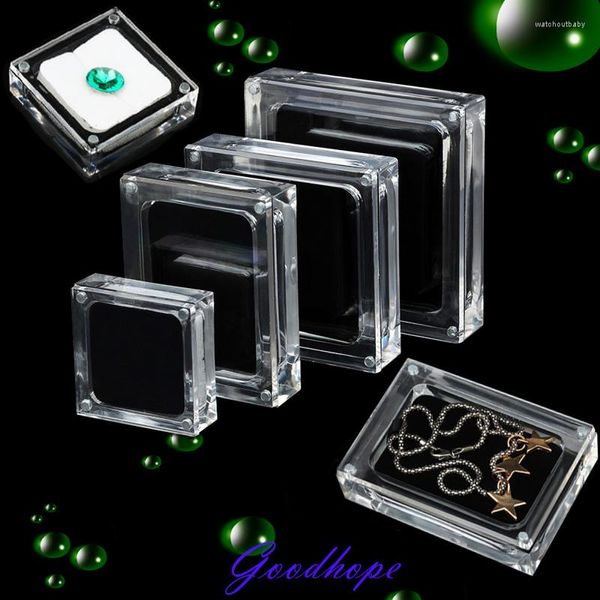 Bolsas de joyería 4 tamaños acrílico transparente gema piedra exhibición escaparate organizador Momery Pad anillo collar colgante caja de paquete de ataúd