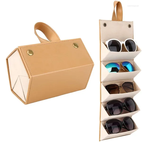 Bolsas de joyería 5 ranuras Gafas de sol de viaje Estante de almacenamiento-PU Caja de gafas-Marco colgante múltiple Organizador de gafas