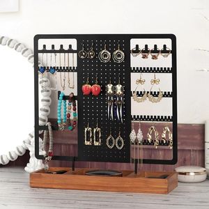 Pochettes à bijoux à 5 niveaux, présentoir pour boucles d'oreilles, pendentifs, porte-Bracelets avec plateau en bois, support de rangement, cadeau à la mode pour femmes