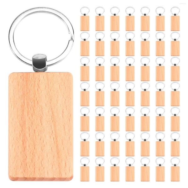 Bolsas de joyería 50 llavero de madera en blanco ID de llave rectangular se puede grabar DIY