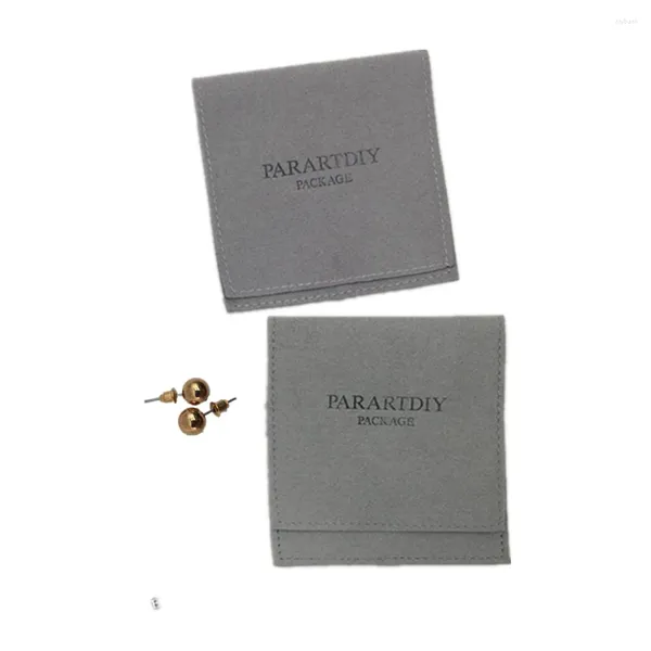 Pochettes à bijoux avec Logo personnalisé, 50 enveloppes en microfibre gris foncé, emballage personnalisé