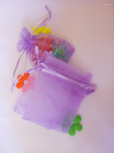 Pochettes à bijoux 500 pièces 7 9cm, sac cadeau en Organza violet clair, sacs d'emballage, pochette à cordon pour Bracelet/collier, Mini fil