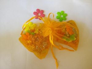 Pochettes à bijoux 50pcs 25 35cm, sac cadeau en Organza Orange, sacs d'emballage, pochette à cordon pour Bracelets/collier, Mini fil