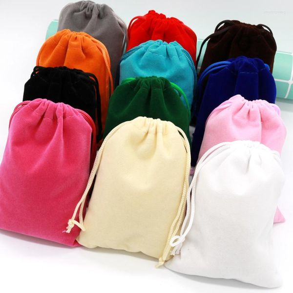 Bolsas para joyas, 50 Uds., 9x12cm, bolsas de terciopelo para embalaje, sacos de tela coloridos, bolsa de lápiz labial cosmético con cordón, logotipo personalizado