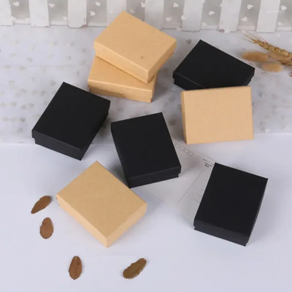 Pochettes à bijoux 50pcs noir blanc brun papier kraft boîte-cadeau de luxe en carton 7x9x3cm bracelets boucles d'oreilles bagues colliers boîtes d'emballage