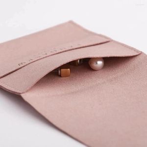 Bolsas para joyas, 50 Uds., logotipo de empresa personalizado, embalaje de texto, bolsas pequeñas elegantes de microfibra para pendientes, collar, joyería de lujo