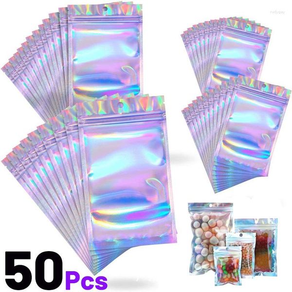 Bolsas de joyería 50 Uds. Bolsas de plástico pequeñas con láser autoselladas para bolsa con ventana de exhibición transparente bolsa de almacenamiento de regalo