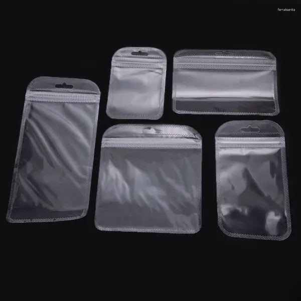 Sachets de bijoux 50pcs sacs à fermeture éclair transparents avec trou de suspension épaissis