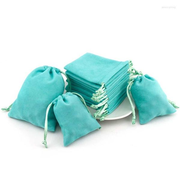 Bolsas de joyería, 5 unidades/lote, bolsas clásicas de terciopelo de Color azul, 5x7, 7x9, 12x10cm, almacenamiento con cordón, embalaje de Organza para regalo