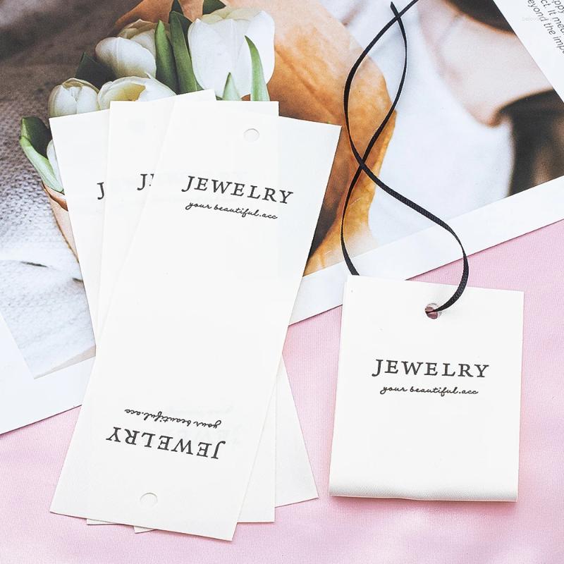 Jewelry Pouches 5sets Foldable White Fabric Labels With Black Ropes For Handmade Necklace Earrings Display Hanging Price Retail Tags