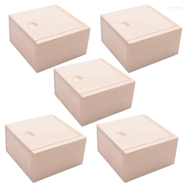 Bolsas de joyería 5x Caja de almacenamiento de madera lisa pequeña para gadgets de joyería Color de madera de regalo