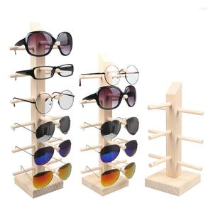 Sieradenzakken 6 paar houten bar zonnebril Display Stand Rack Liepglashouder Eyeweawr Storage Organisator Glazen koffers