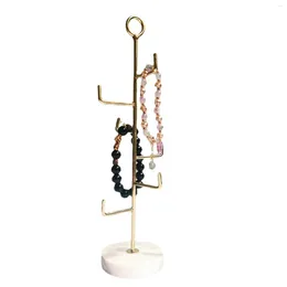 Sachets de bijoux Bracelets de support à 6 niveaux Colliers et boucles d'oreilles Base de marbre blanc Organisateur stable Simple Elegant