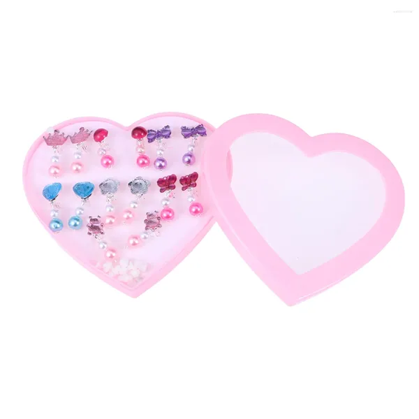 Pochettes à bijoux 7 paires de boucles d'oreilles à clipser pour enfants, boîte de pénurie de cœur, jeu de perles, Clip d'oreille, ensemble de simulation pour jouer à porter