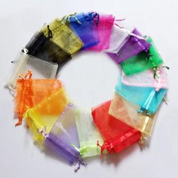 Jewelry Pouches 9 12 cm 500 pièces sacs cadeaux multicolores pour bijoux/mariage/noël/anniversaire sac en fil avec poignées emballage cadeaux Organza