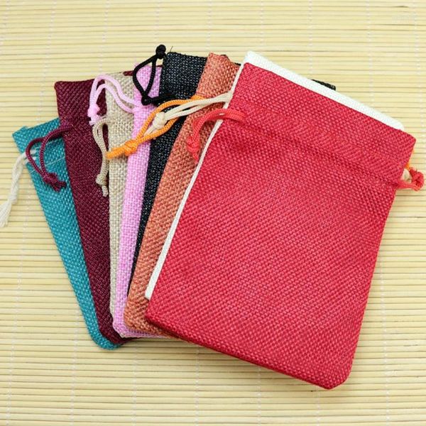 Pochettes à bijoux 9 12cm10 pièces/lot, emballage coloré, sac en Jute, cordon de serrage en lin écologique pour petites entreprises avec Logo, livraison rapide