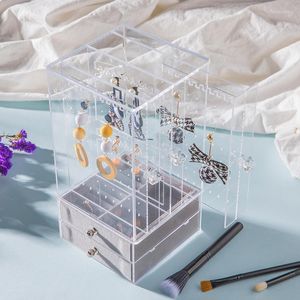 Sieradenzakken Acryl Earring Display Stand Holder Holder Studs Opslag Clear Organizer Box Rack met lade 5.1 5.1 10 inch