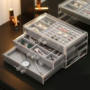 Sieradenzakken acryl opbergdoos oorbellen ring ketting driemaagse organisator kasten staan ​​op display cadeaus winkel decor